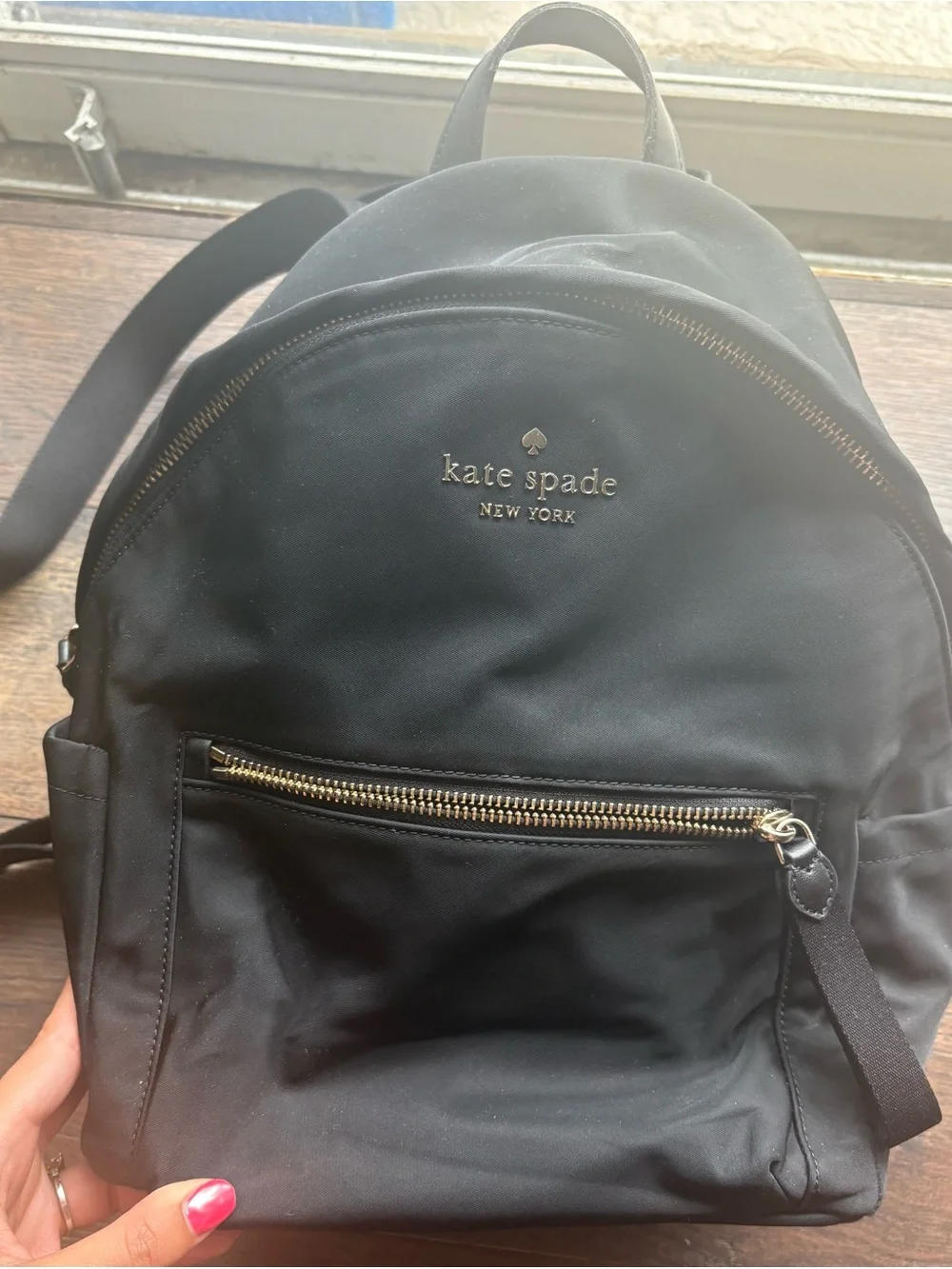 kate spade black nylon backpack with gold-tone hardware